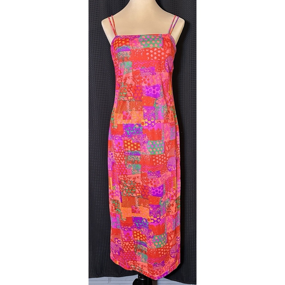 Vintage Accentuette Dress  60s 70s Psychedelic Mod Nylon Maxi Bra Size 36B